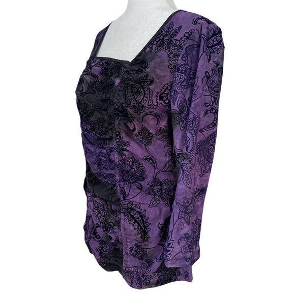 Sami & Jo Purple Floral Velvet Blouse Size Women's Large 3/4 Sleeve - Picture 5 of 11